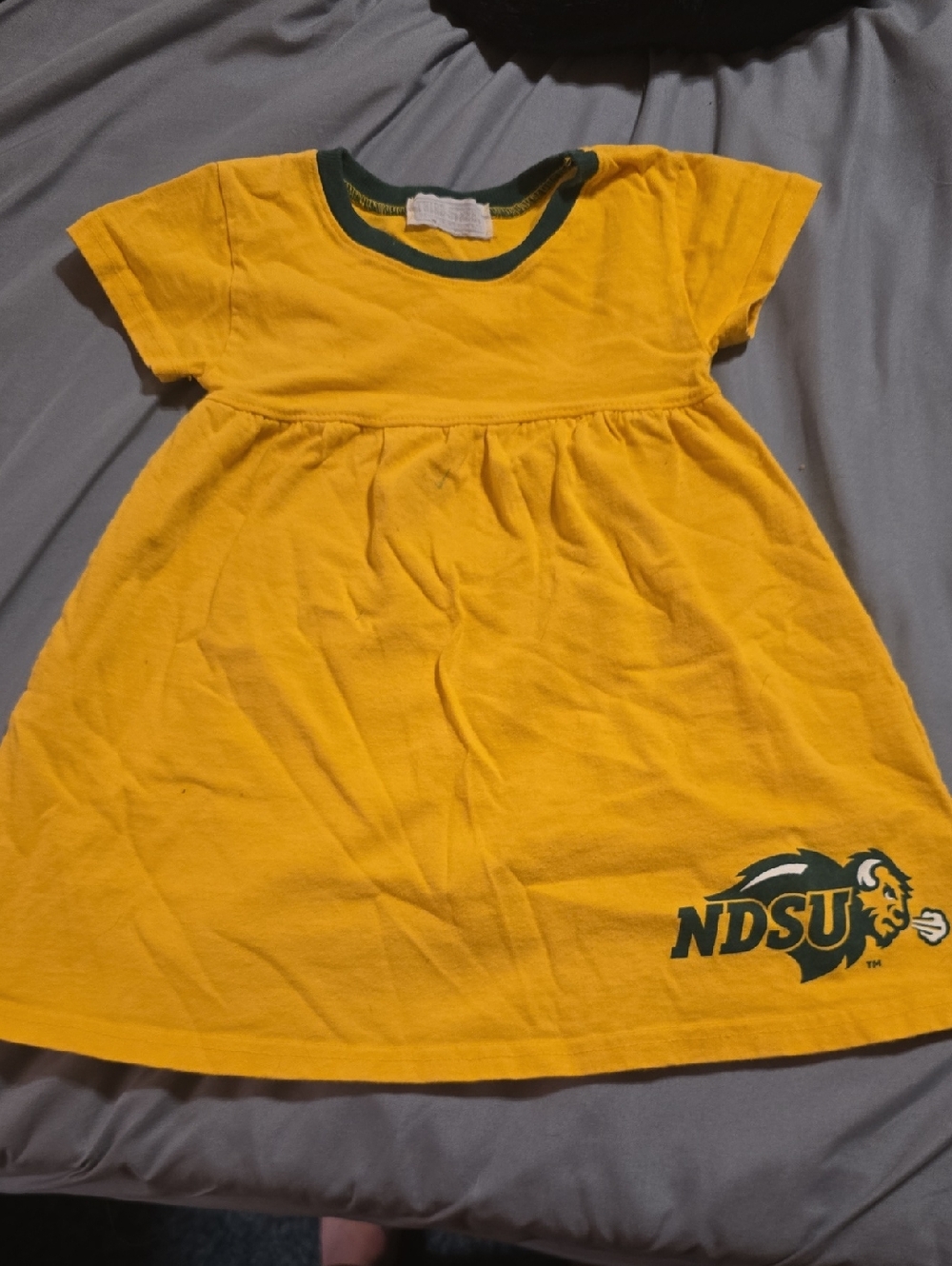 Peter Som Yellow Kids' Casual Logo Dress with Green Trim